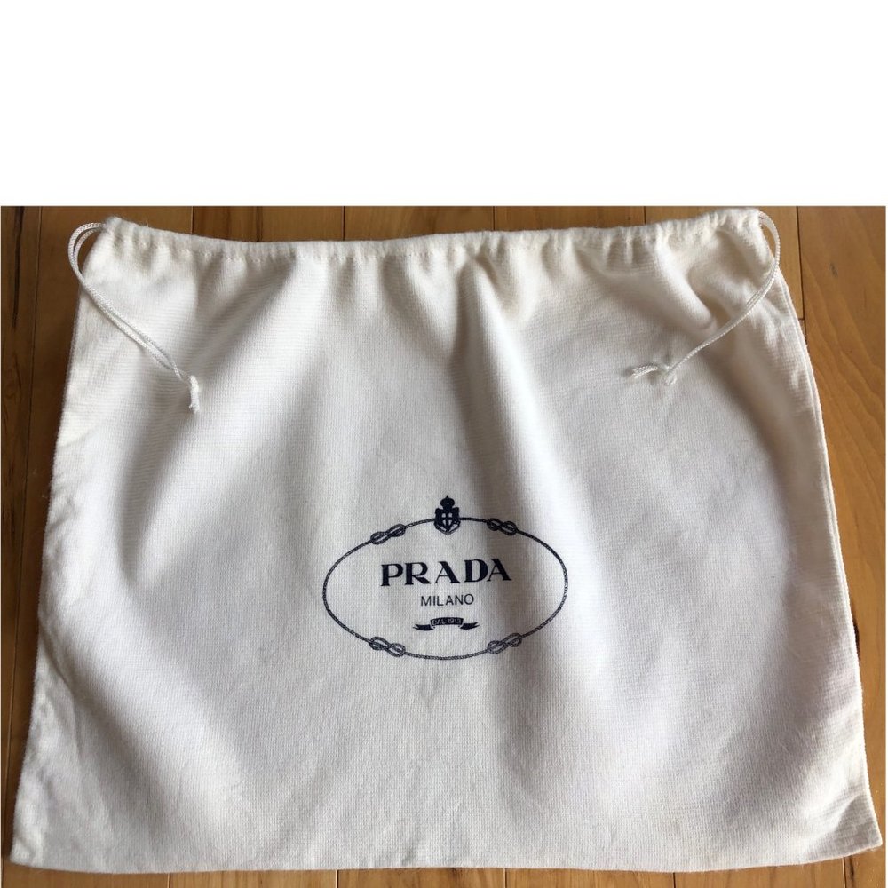 Authentic Prada White Cotton Drawstring Duster Dust Cover Bag, 17"x13"
